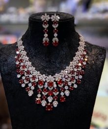 Kristin Bridal Necklace & Earring Set Amazing RED Zirconium Stones 2021